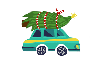 Drawing of pine tree on car